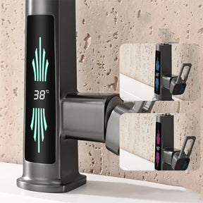 360° Rotation Liftable Bathroom Tap with LED Digital Display_Gunmetal Gray