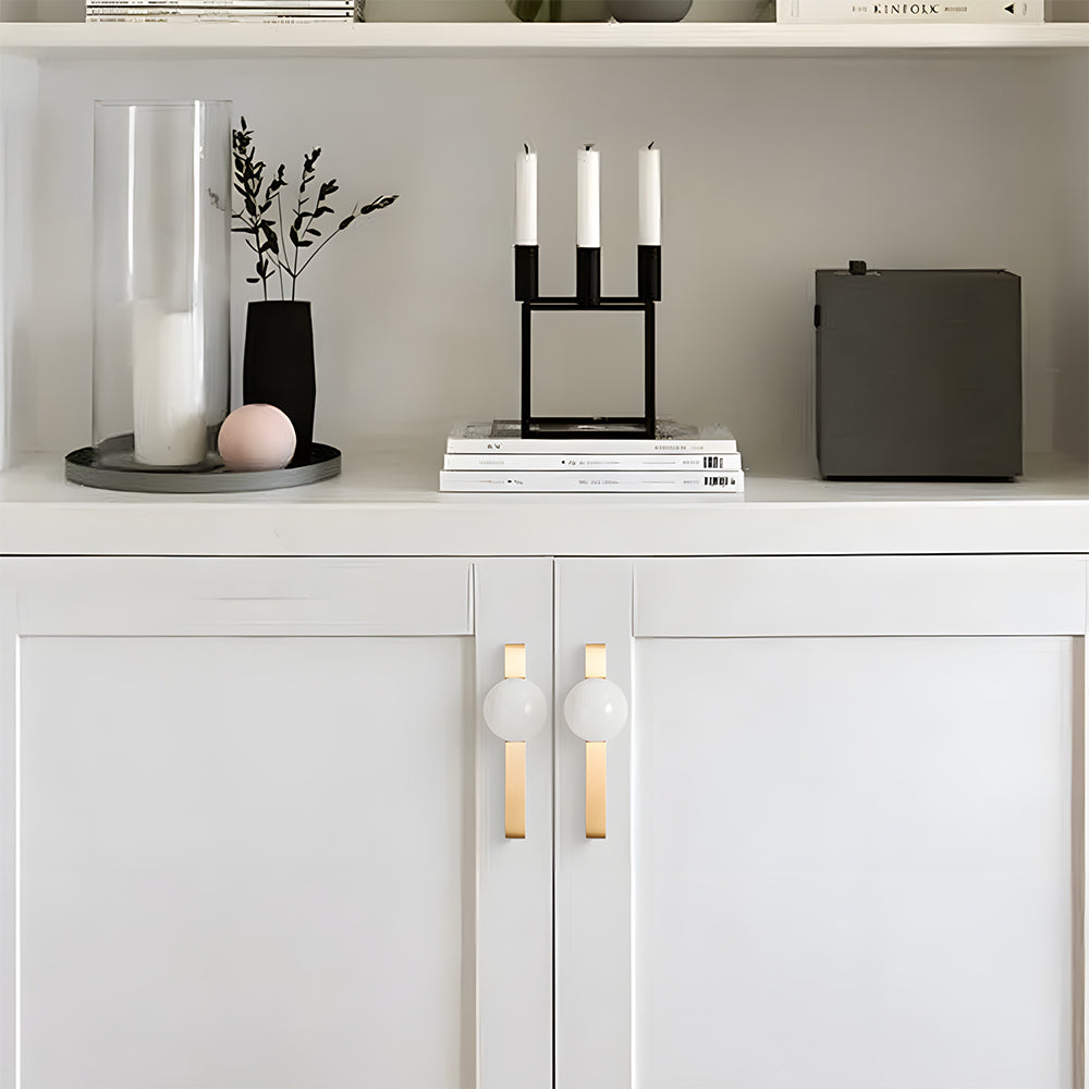 Natural Crystal Sphere Brass Cabinet Handles