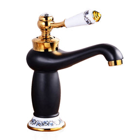 Traditional  Solid Brass Single Hole Basin Tap_Black & Gold