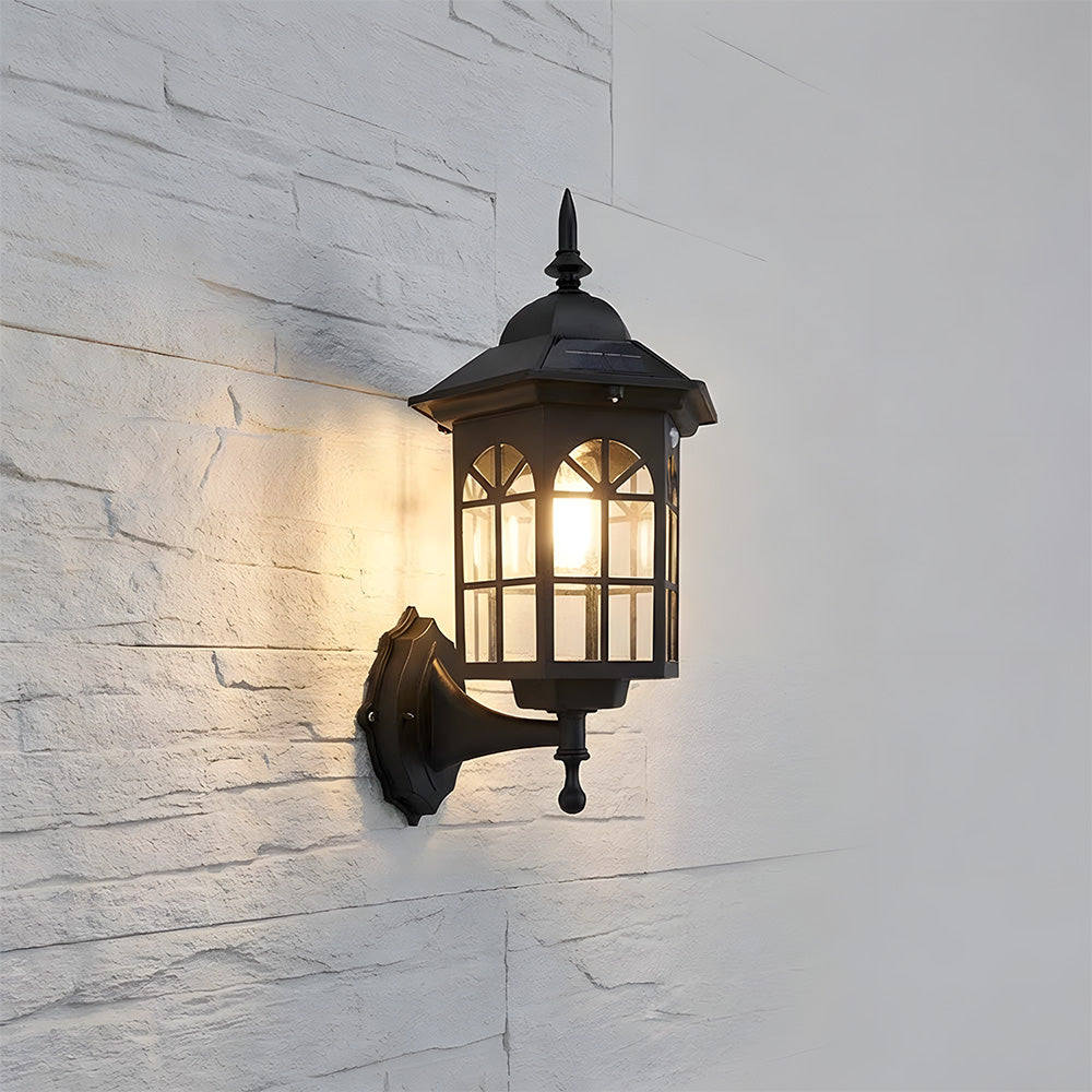 IP44 Vintage 3 Mode Sensor Solar Wall Lamp for Patio Garden Decor