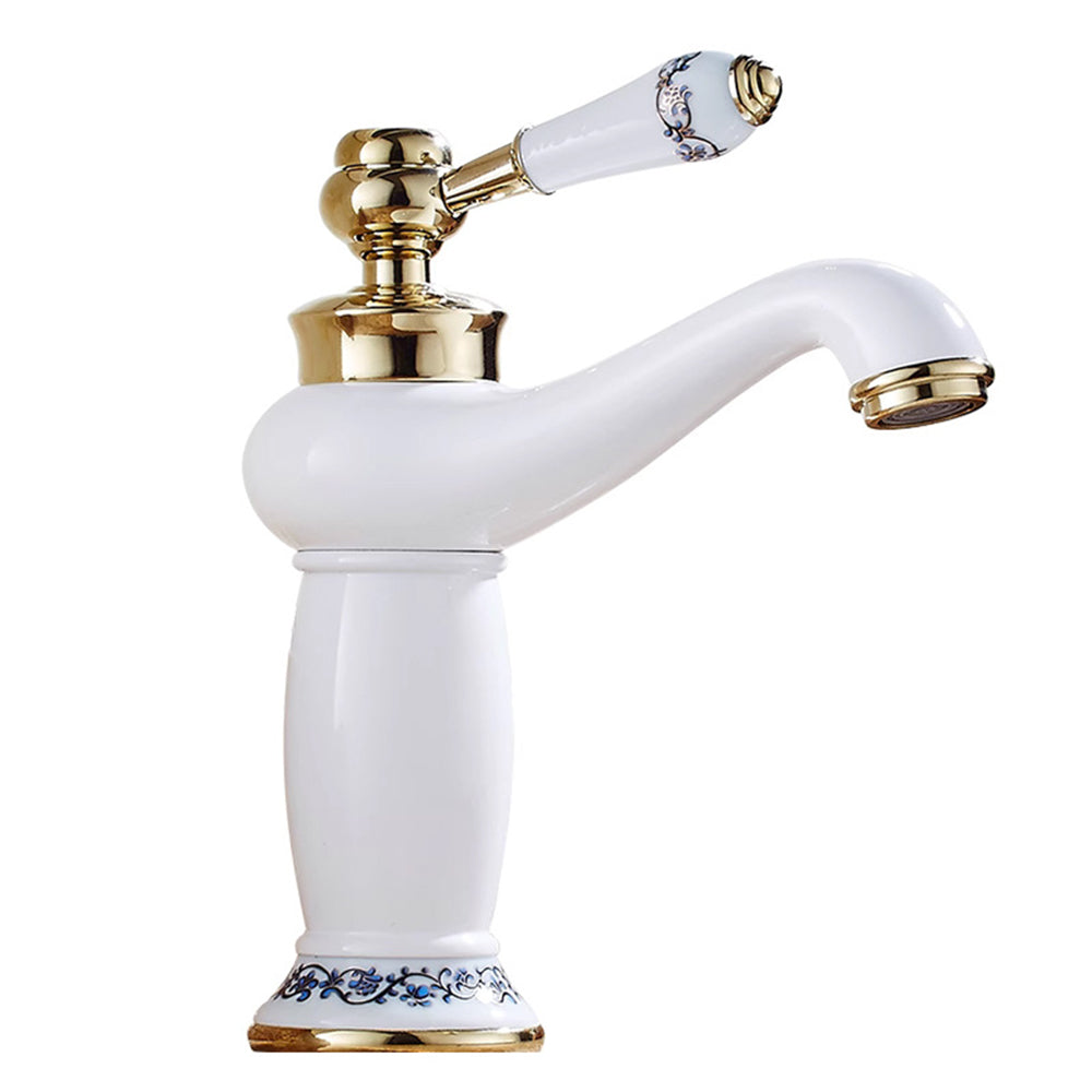 Traditional  Solid Brass Single Hole Basin Tap_White