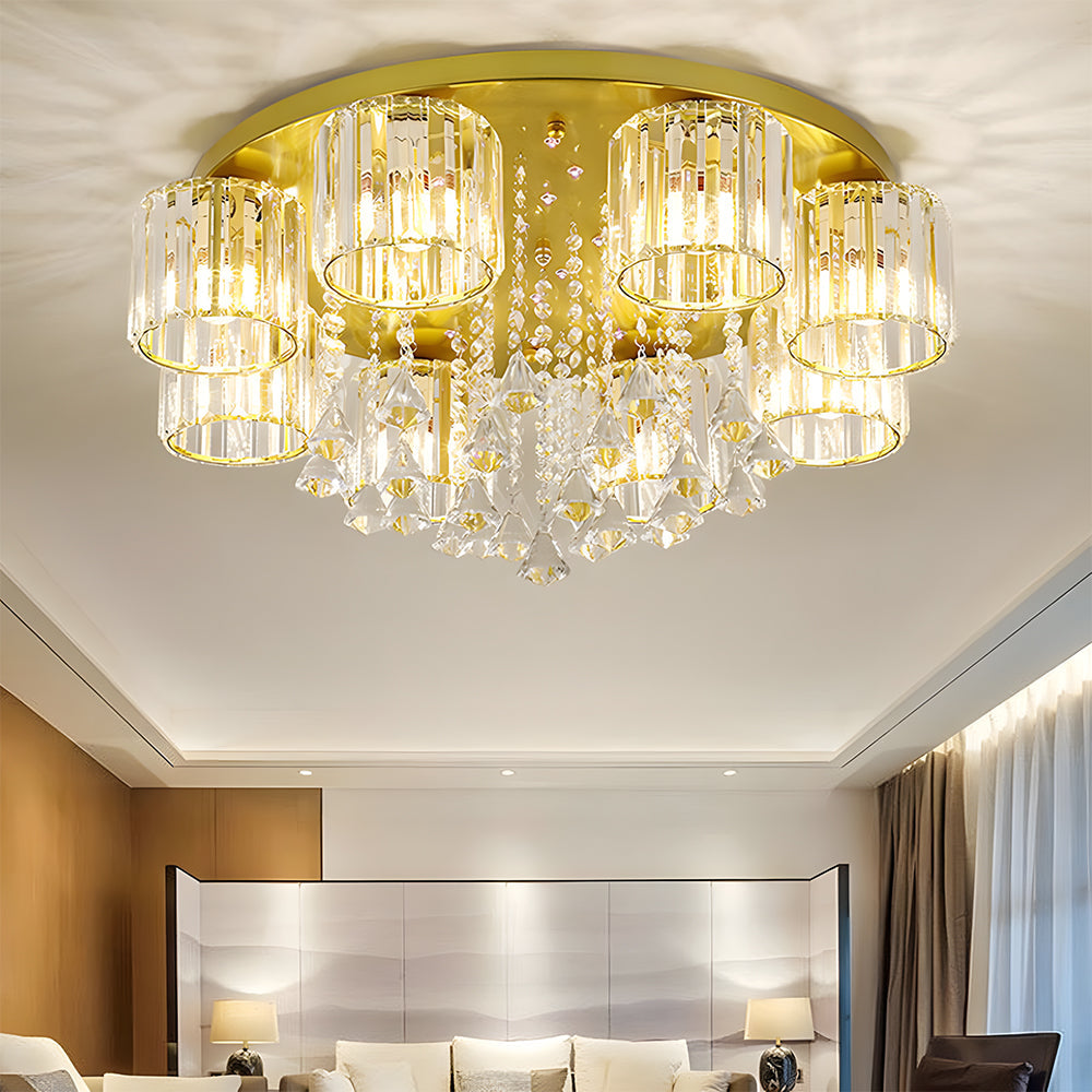 Modern Multi Light Crystal Semi Flush Ceiling Light