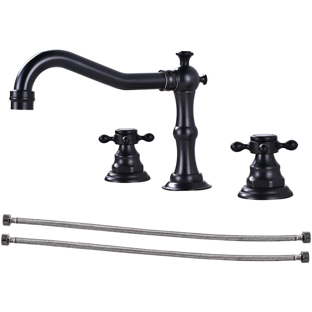 Brass Dual Cross Handles 3 Hole Basin Tap_Black