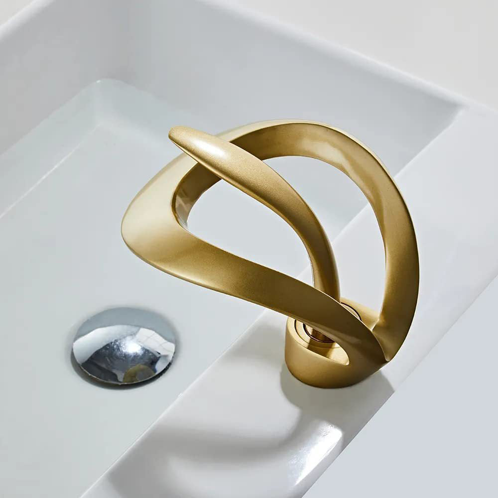 Elegant Single Handle Solid Brass Waterfall Taps_ Gold