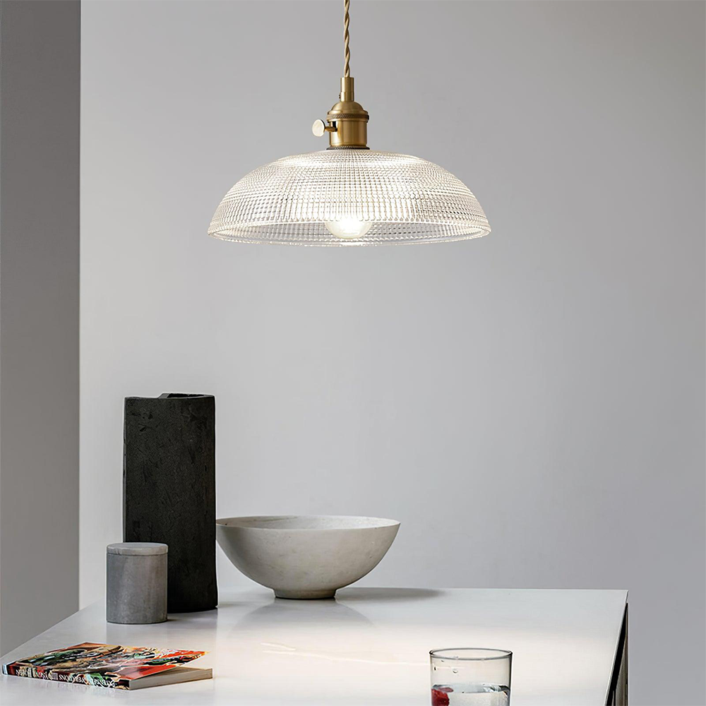 Vintage Glass Ribbed Pendant Light