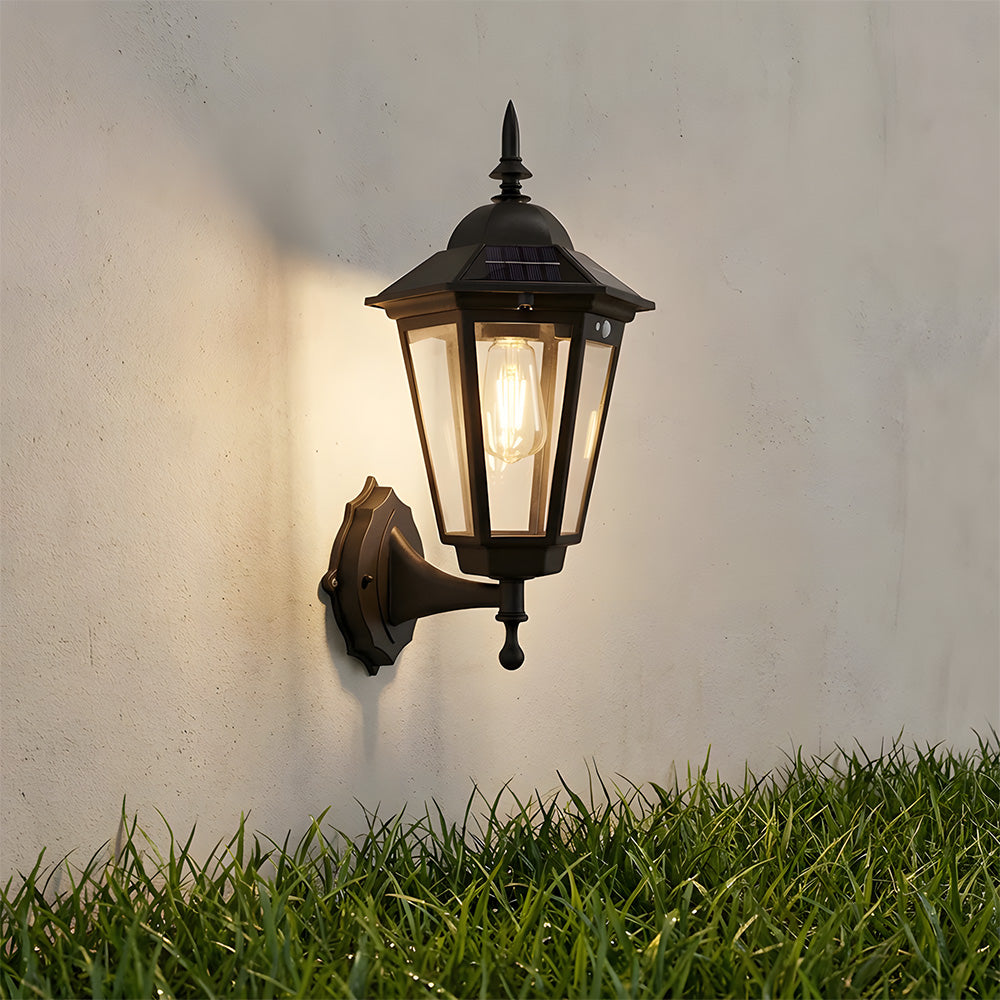 IP44 Vintage 3 Mode Sensor Solar Wall Lamp for Patio Garden Decor