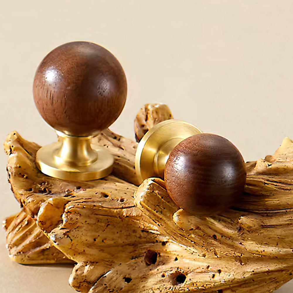 Vintage Walnut Wood Marble Cabinet Knob