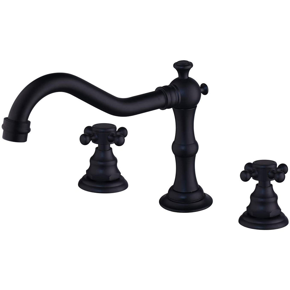 Brass Dual Cross Handles 3 Hole Basin Tap_Polished Black