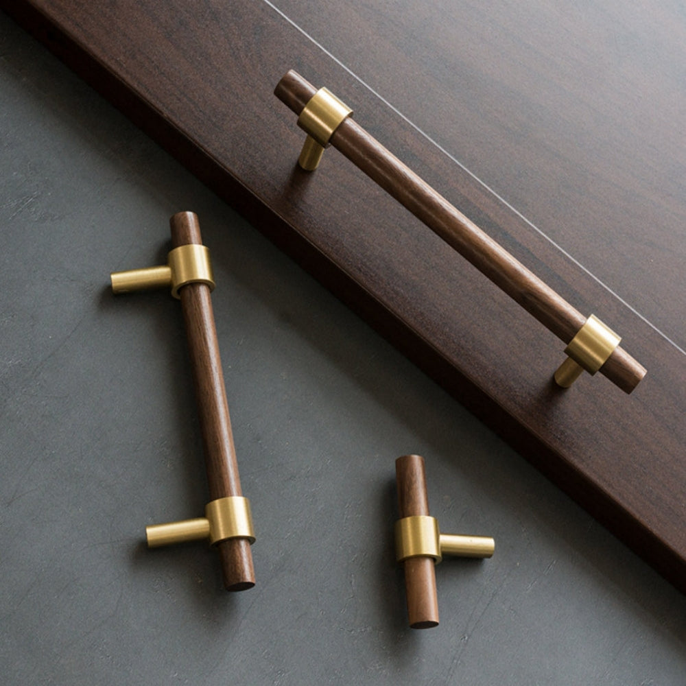 Wooden Cabinet Handles With Brass Base