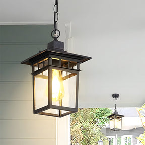 Vintage IP65 Lantern Exterior Hanging Ceiling Light Fixture with Glass Shade