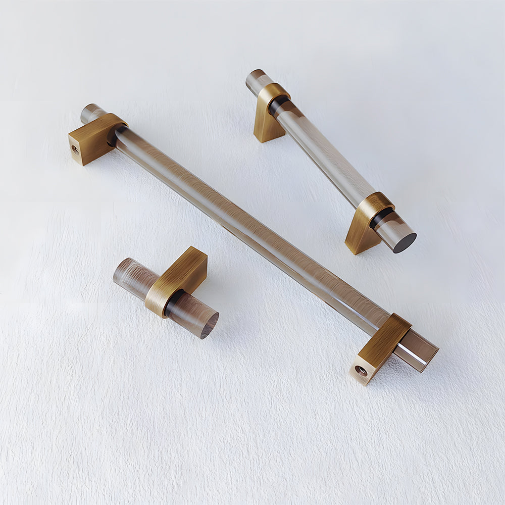 Modern Clear Acrylic and Brass Drawer Pulls