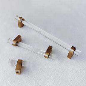 Modern Clear Acrylic and Brass Drawer Pulls