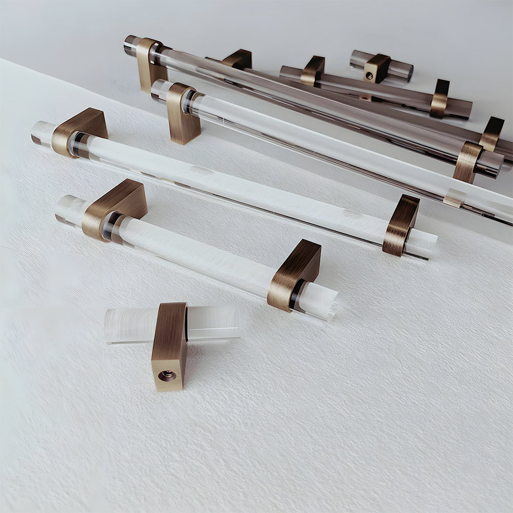 Modern Clear Acrylic and Brass Drawer Pulls
