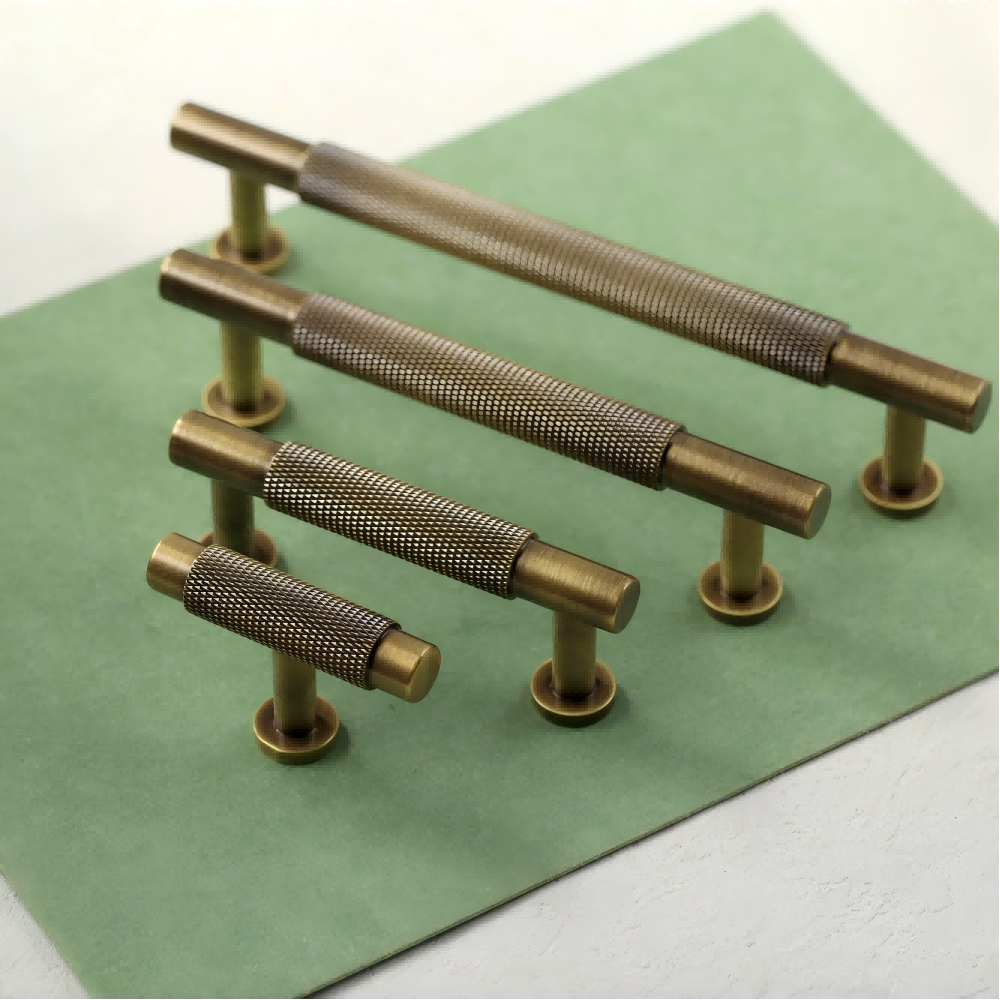 Modern Brass Knurled Handles for Kitchen Cabinets