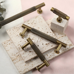 Modern Brass Knurled Handles for Kitchen Cabinets
