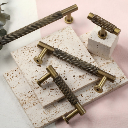 Modern Brass Knurled Handles for Kitchen Cabinets