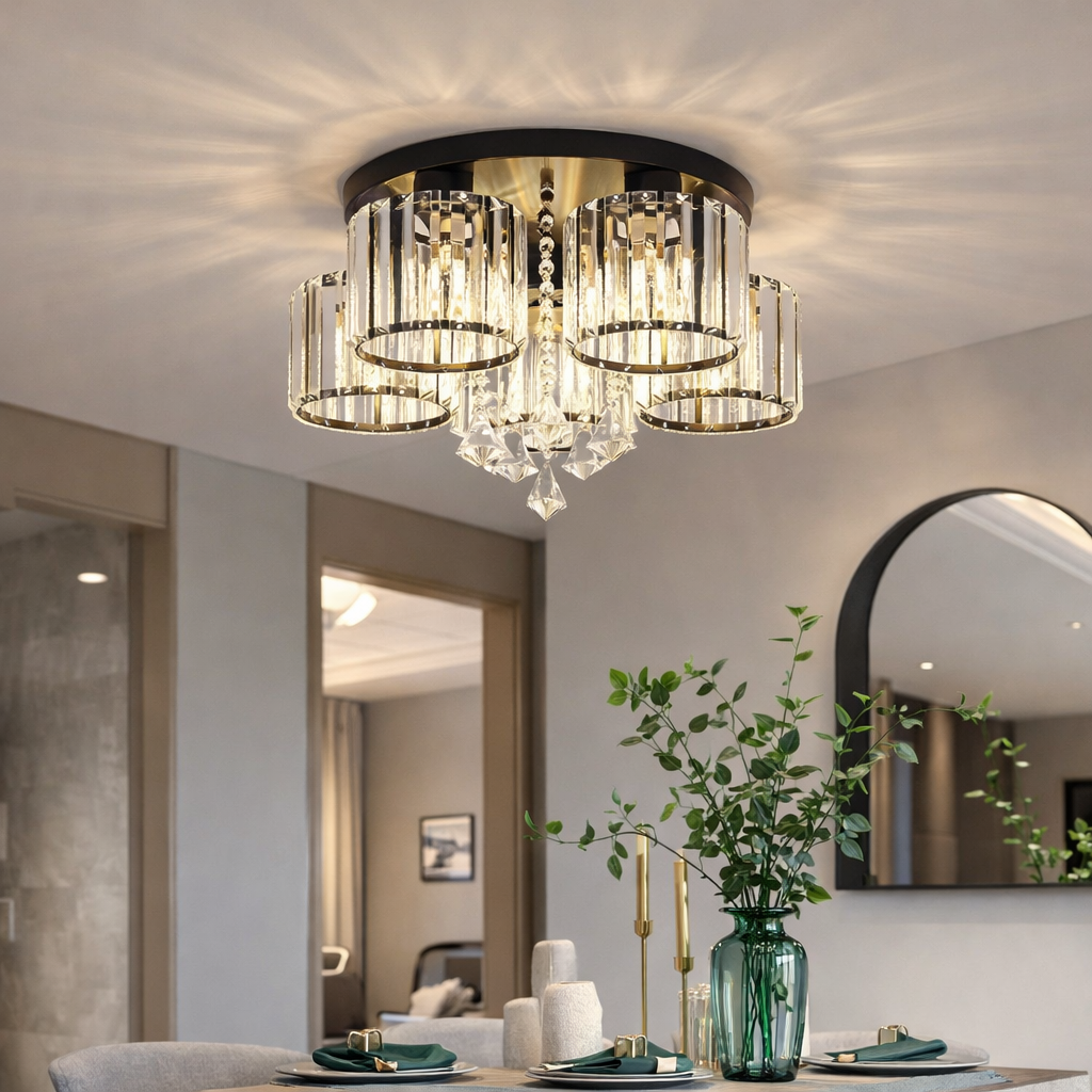 Modern Multi Light Crystal Semi Flush Ceiling Light