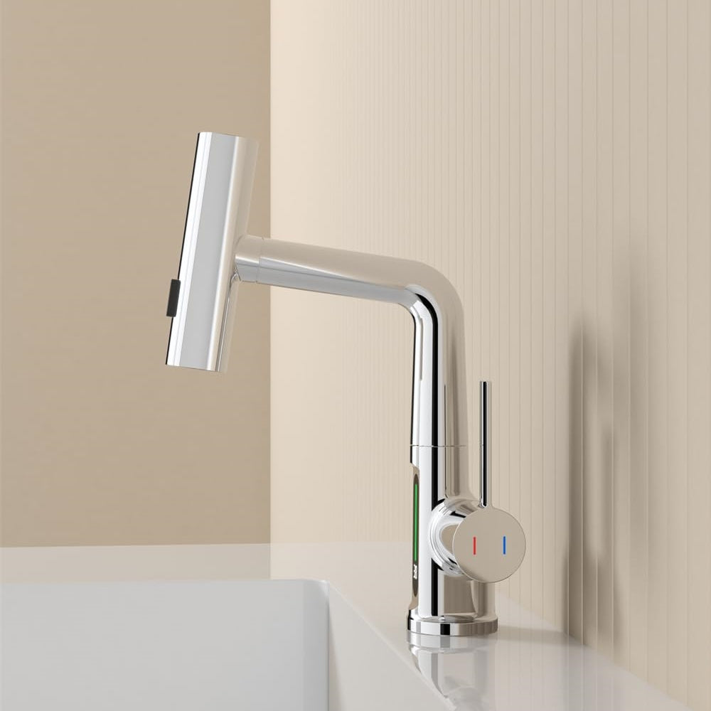 Digital Single Hole Brass Hot and Cold Basin Tap_Sliver