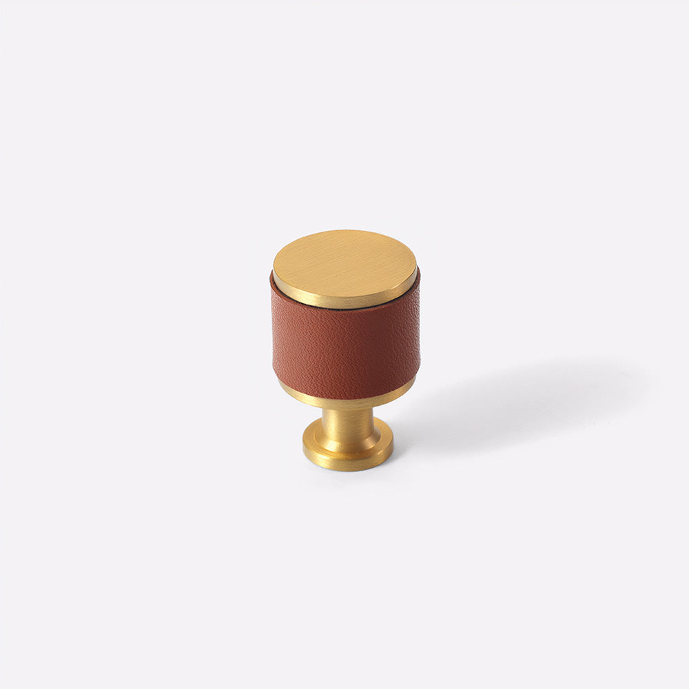 French Elegant Cowhide and Brass Cabinet Door Handle
