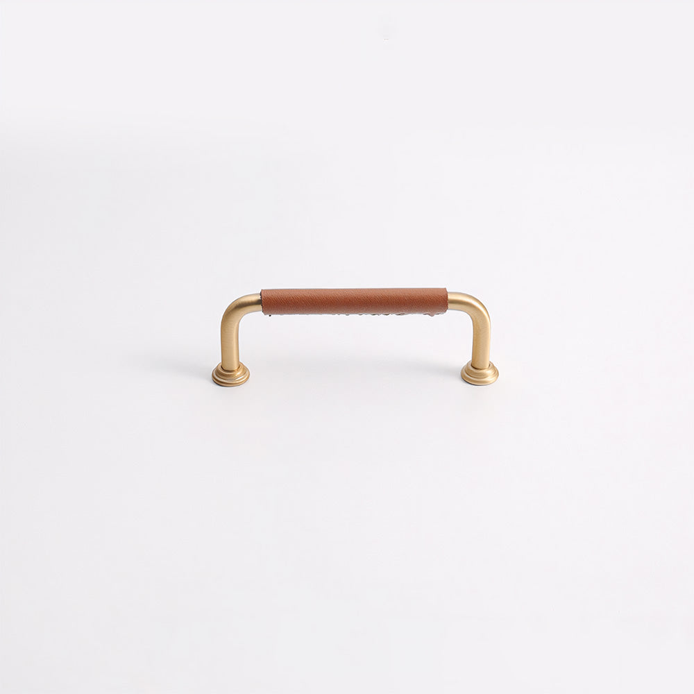 French Elegant Cowhide and Brass Cabinet Door Handle