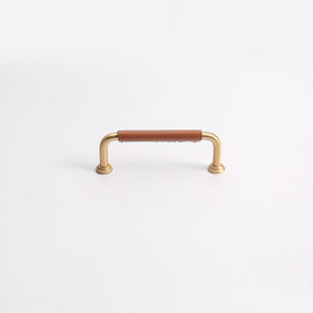 French Elegant Cowhide and Brass Cabinet Door Handle