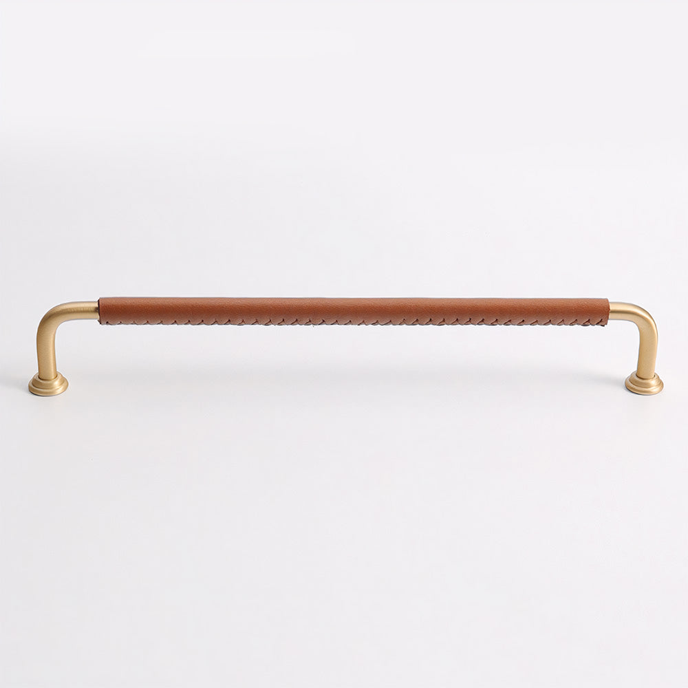 French Elegant Cowhide and Brass Cabinet Door Handle