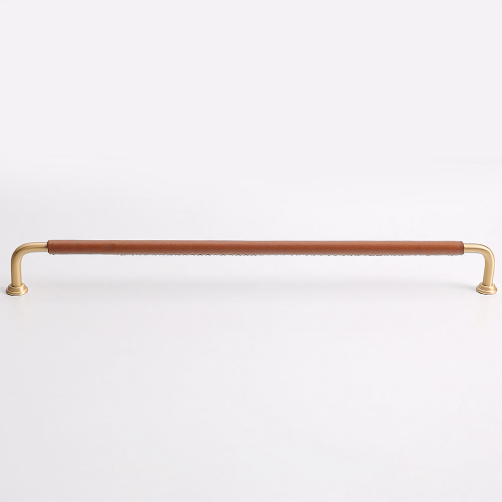 French Elegant Cowhide and Brass Cabinet Door Handle