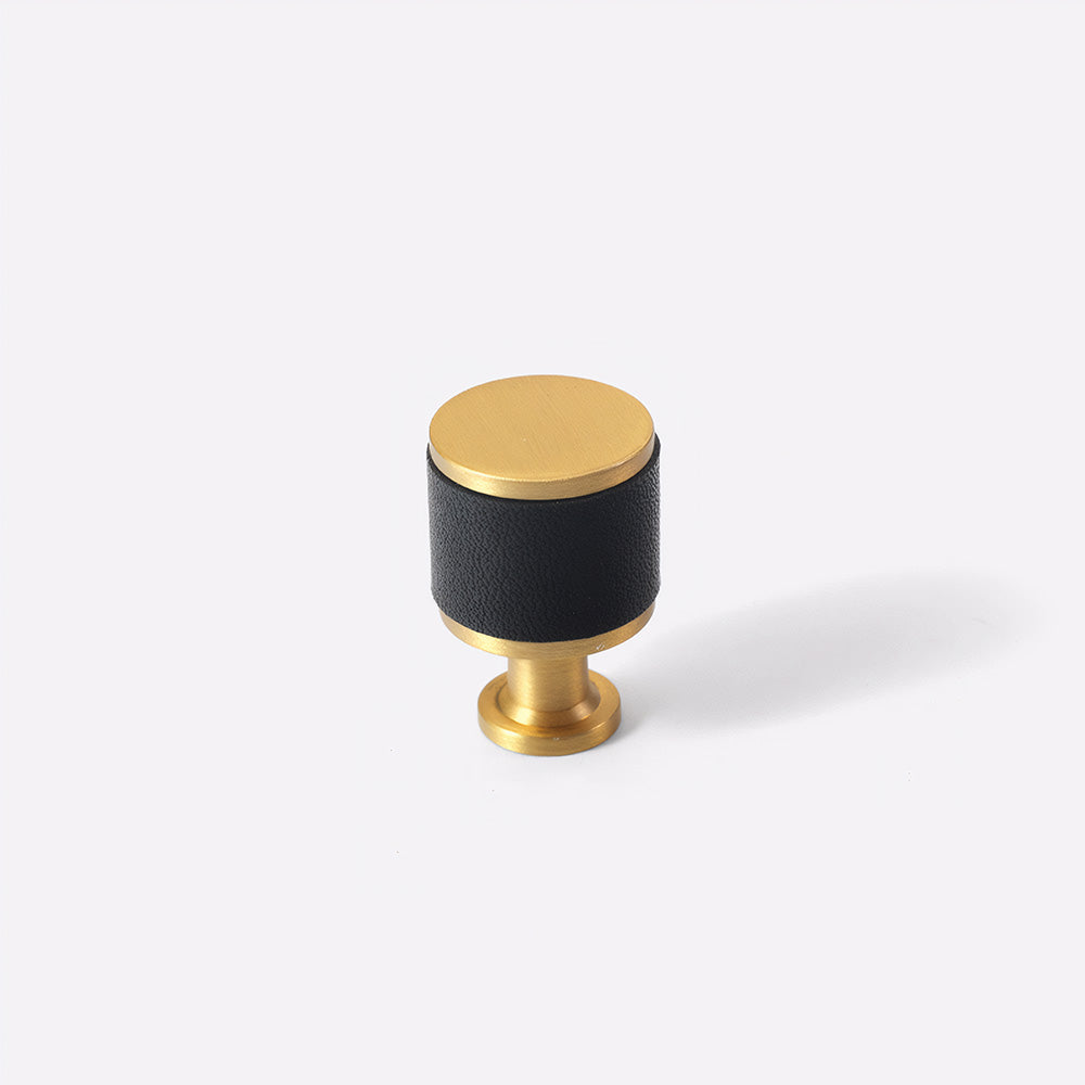 French Elegant Cowhide and Brass Cabinet Door Handle
