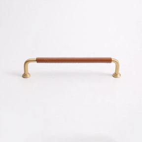 French Elegant Cowhide and Brass Cabinet Door Handle
