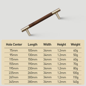 Luxury Brass Walnut T-bar Kitchen Cupboard Handles