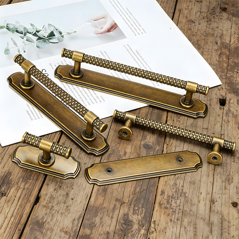 Antique Bronze Knurled Cabinet Pulls with Backplate