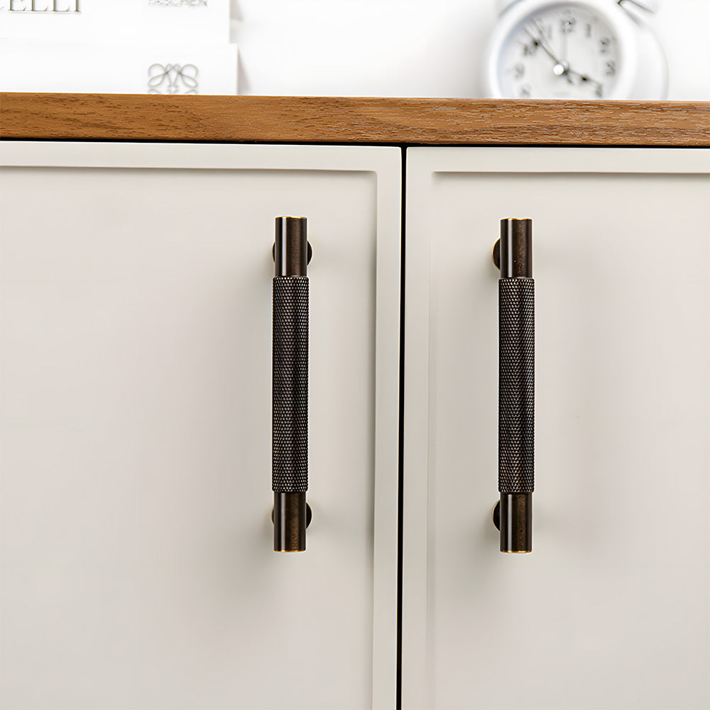 Modern Knurled Solid Brass T-Bar Cabinet Handles