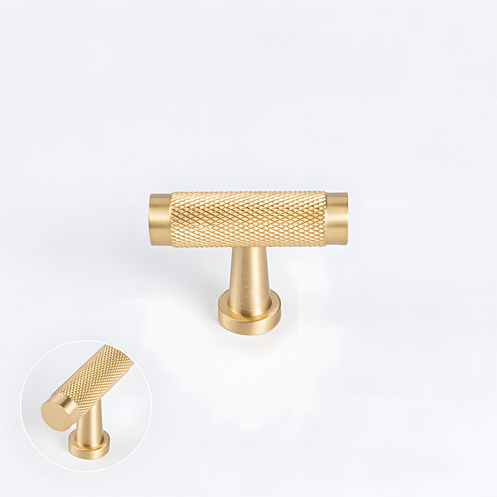 Modern Knurled Solid Brass T-Bar Cabinet Handles