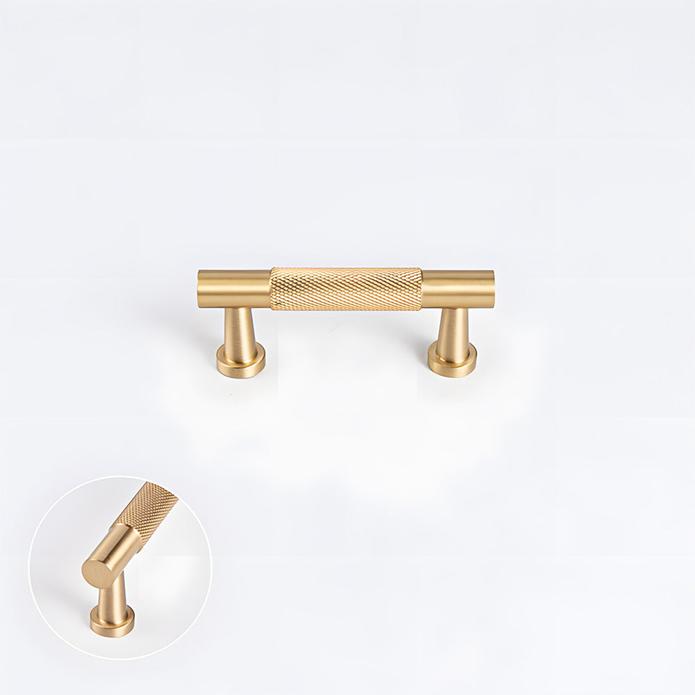 Modern Knurled Solid Brass T-Bar Cabinet Handles
