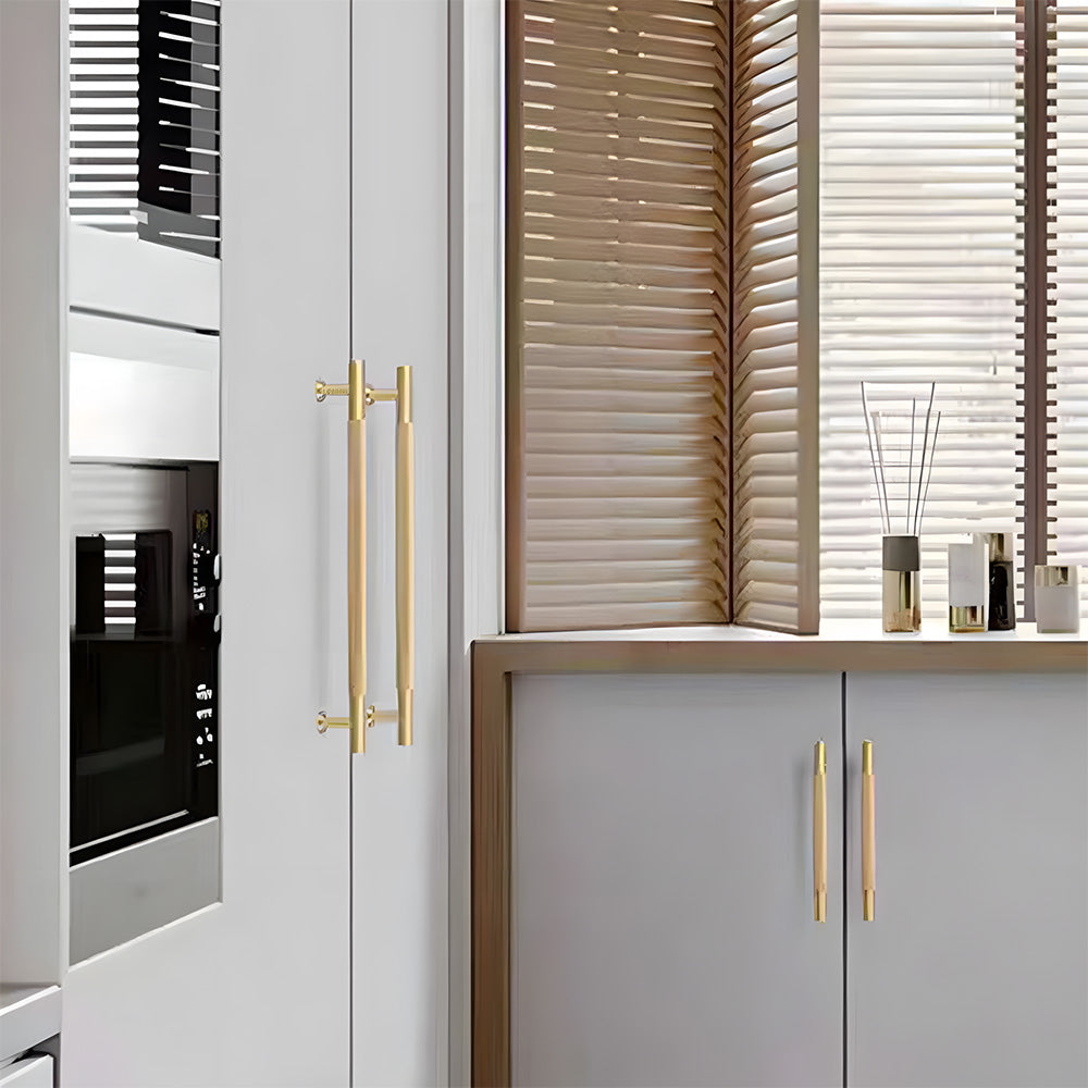 Modern Knurled Solid Brass T-Bar Cabinet Handles