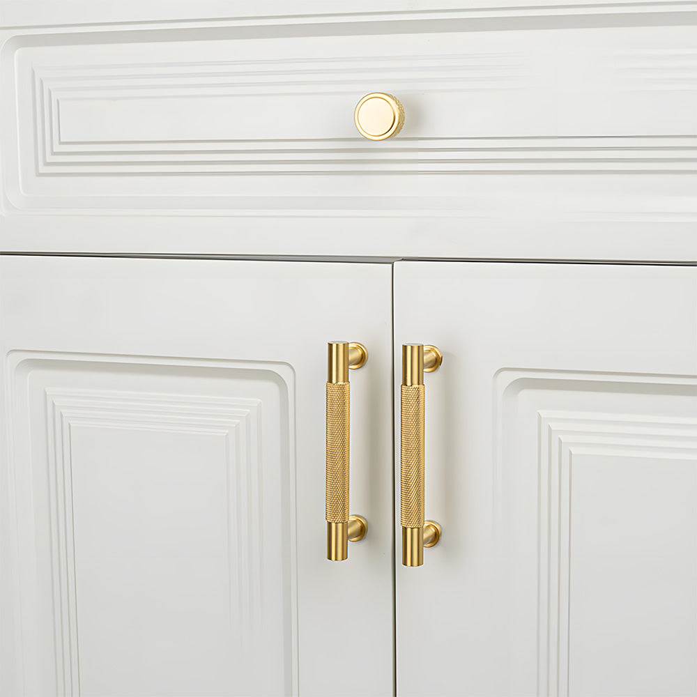Modern Knurled Solid Brass T-Bar Cabinet Handles