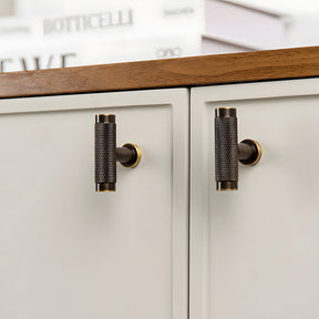 Modern Knurled Solid Brass T-Bar Cabinet Handles