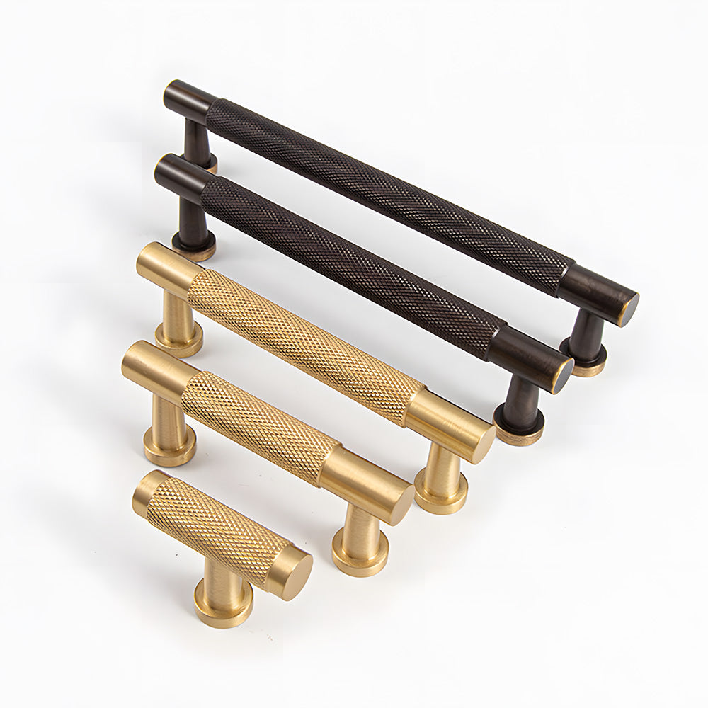 Modern Knurled Solid Brass T-Bar Cabinet Handles