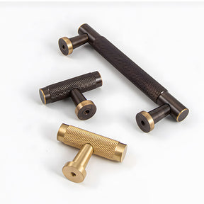 Modern Knurled Solid Brass T-Bar Cabinet Handles