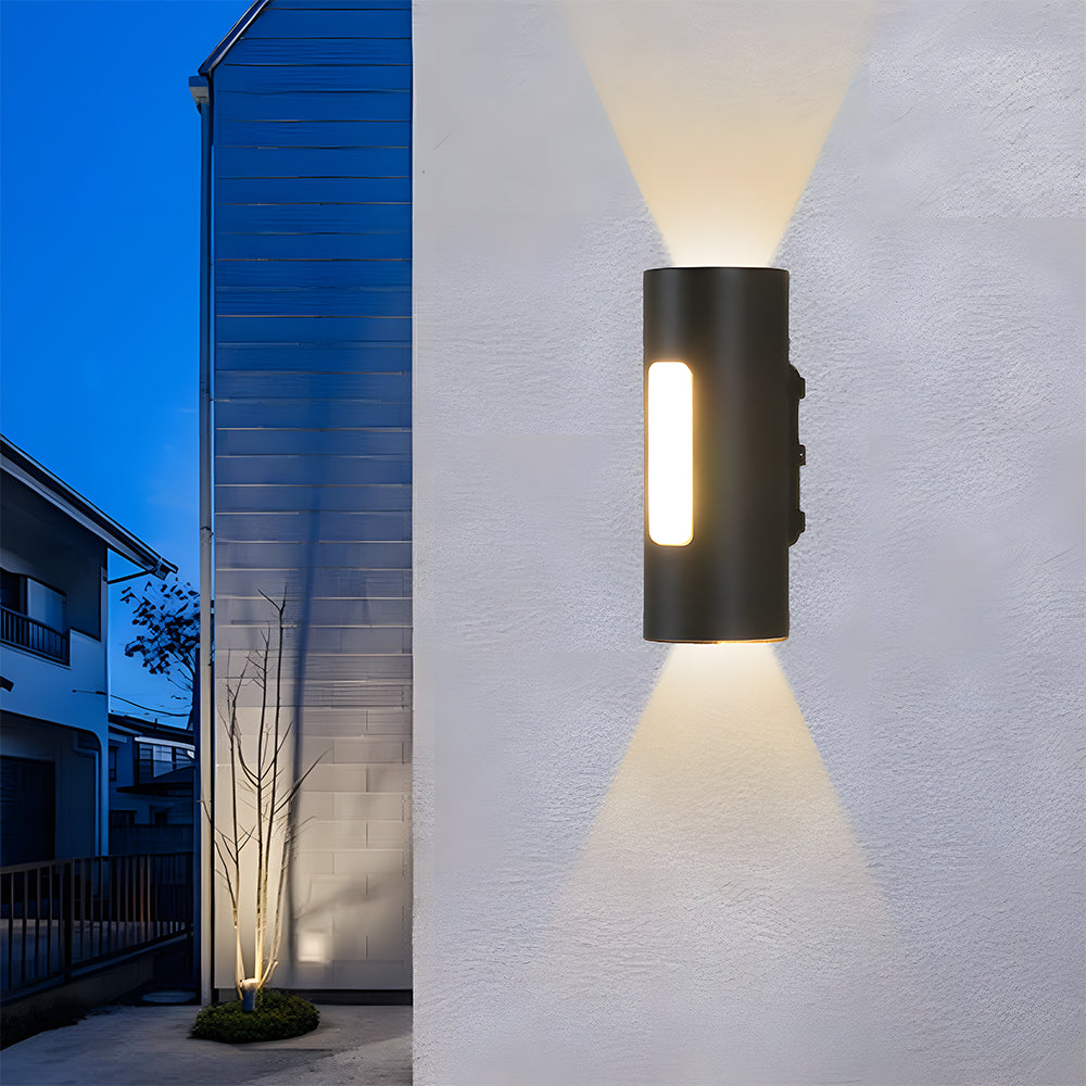 Modern Round IP65 Black LED Outdoor Wall Light in Black, Warm Light
