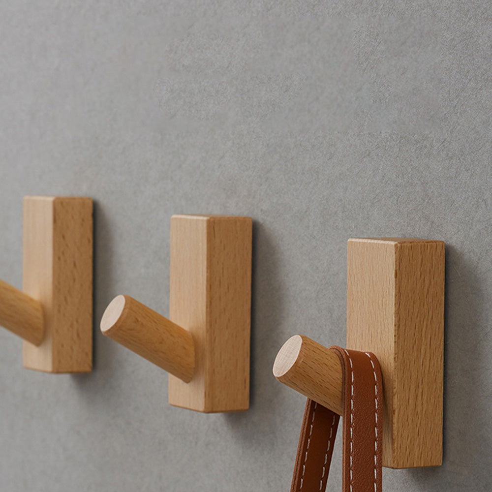 Modern Square Natural Wood Coat Hook & Towel Peg