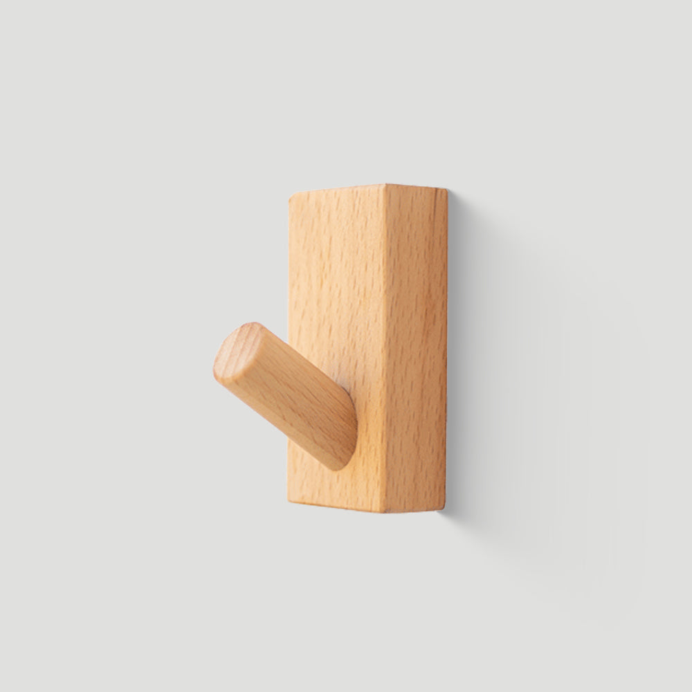 Modern Square Natural Wood Coat Hook & Towel Peg