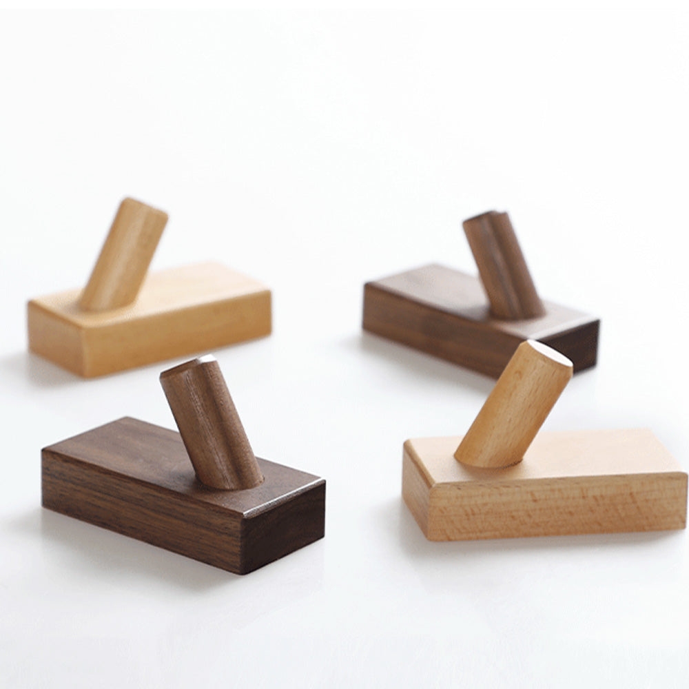 Modern Square Natural Wood Coat Hook & Towel Peg