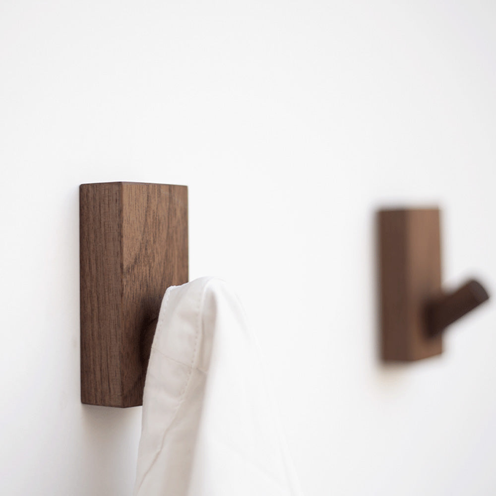 Modern Square Natural Wood Coat Hook & Towel Peg