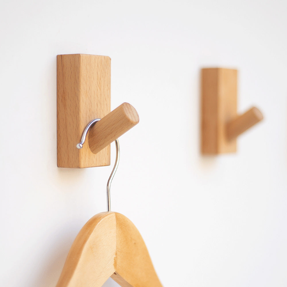 Modern Square Natural Wood Coat Hook & Towel Peg
