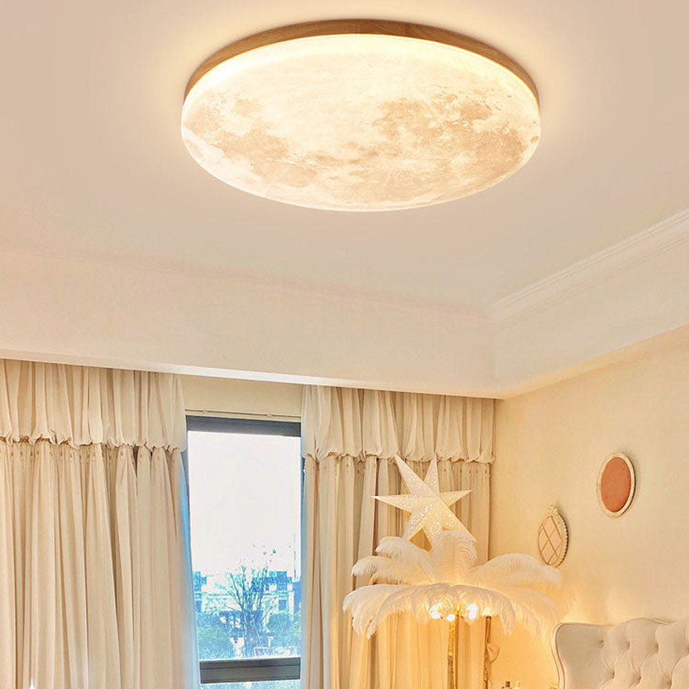 Art Deco Moon Round LED Ceiling Light For Living Room