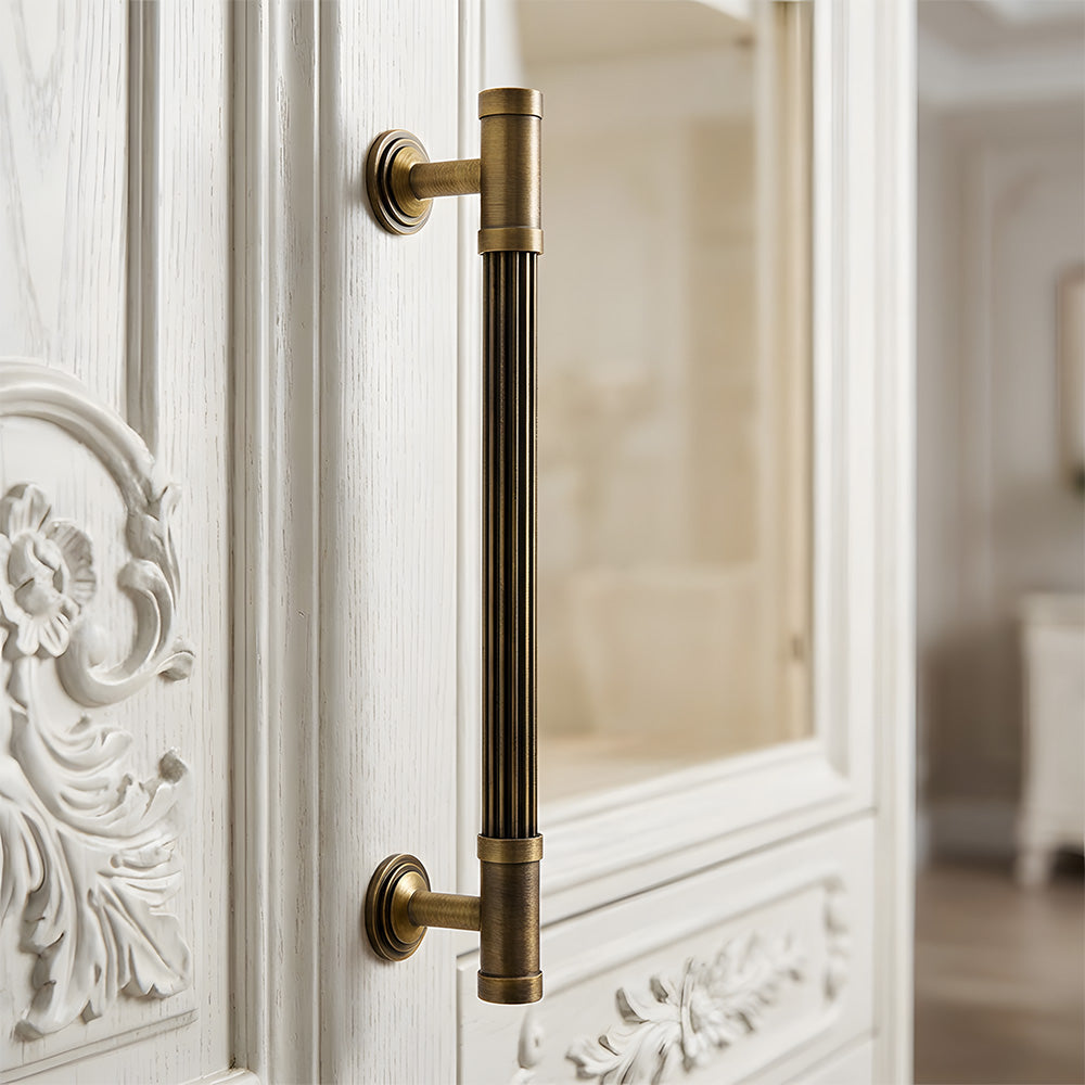 Vintage Antique Bronze Stripe Brass Cabinet Pulls