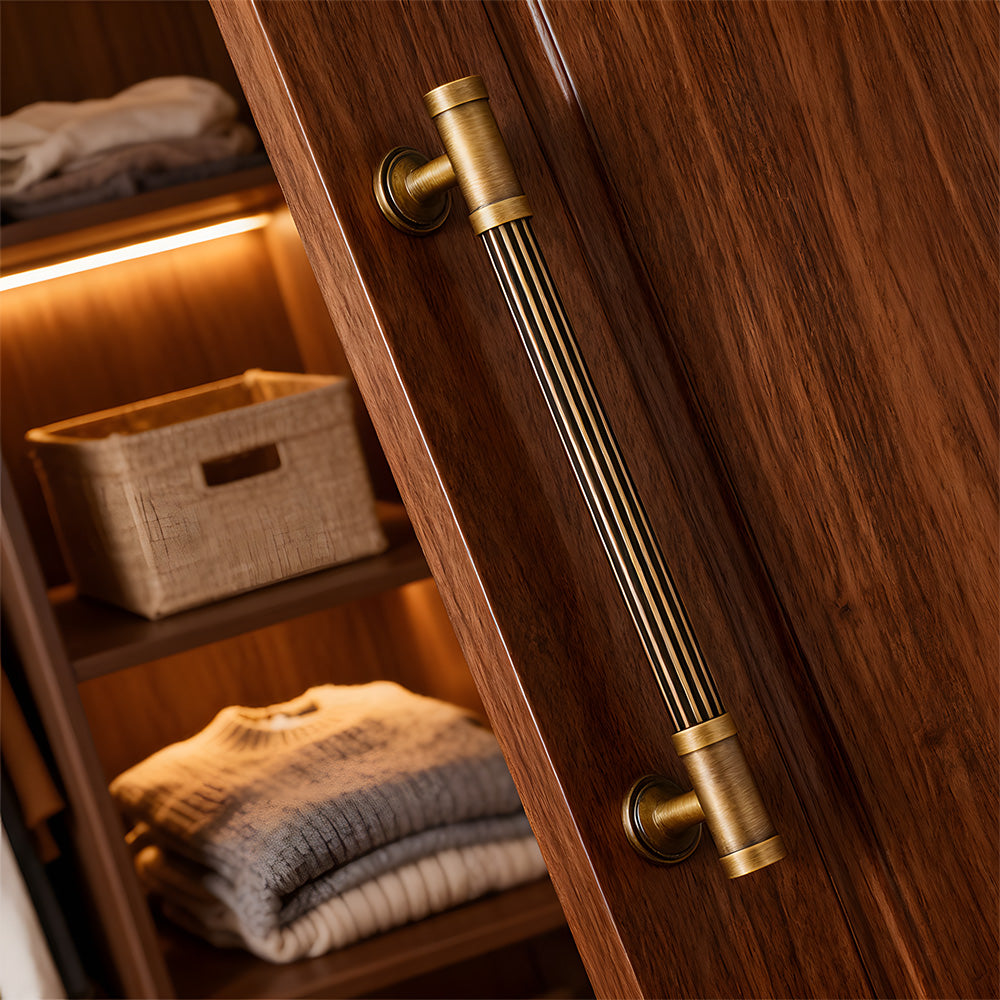 Vintage Antique Bronze Stripe Brass Cabinet Pulls