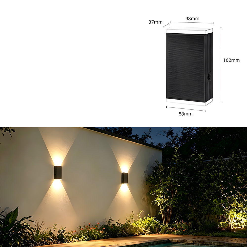 Black IP65 Solar Powered Up Down Outdoor Wall Light