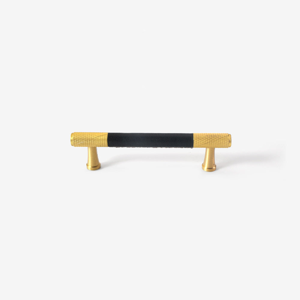 Modern Minimalist Textured Brass Leather Cabinet Handle